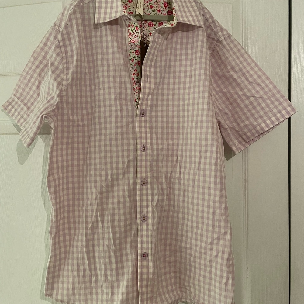 Matilda Jane men’s size Small  Lavender plaid Button Down Shirt NWT